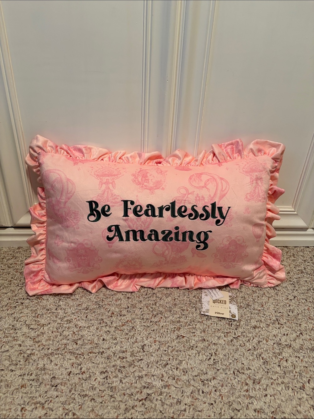 Ruffled Pink 'Be Fearlessly Amazing' Decorative Accent Pillow from Wicked